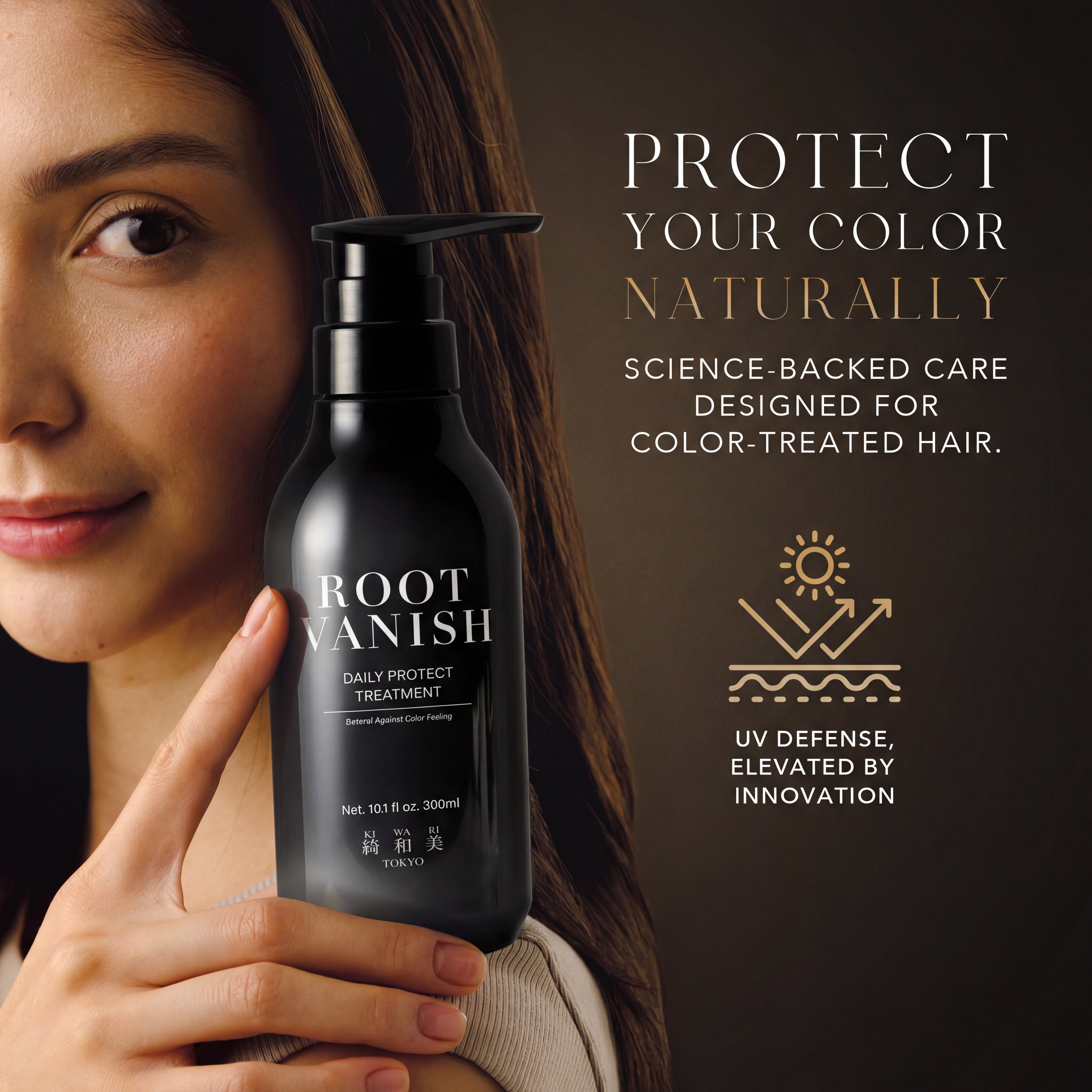 KIWABI Root Vanish Daily Protect Treatment conditioner bottle for color-treated hair, 300 ml